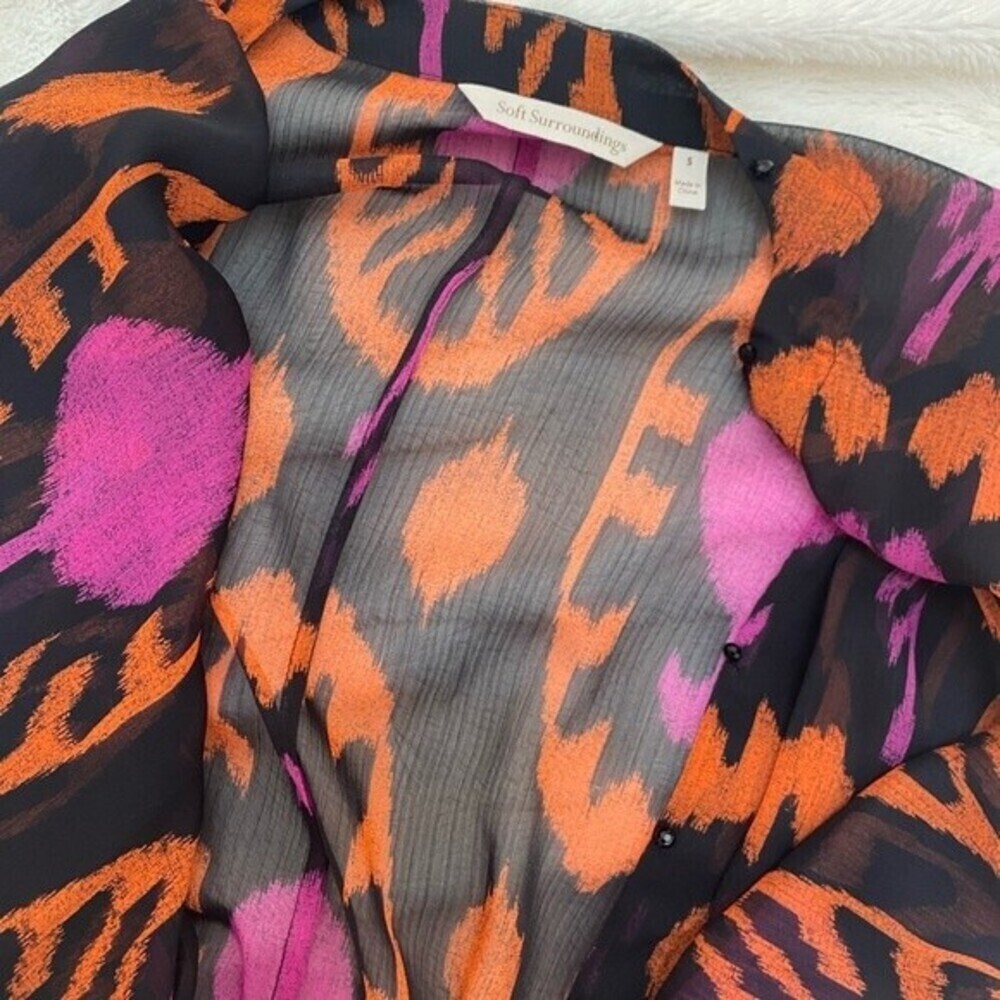 NWOT Soft Surroundings lightweight beaded kimono small pink orange black boho - Picture 2 of 5